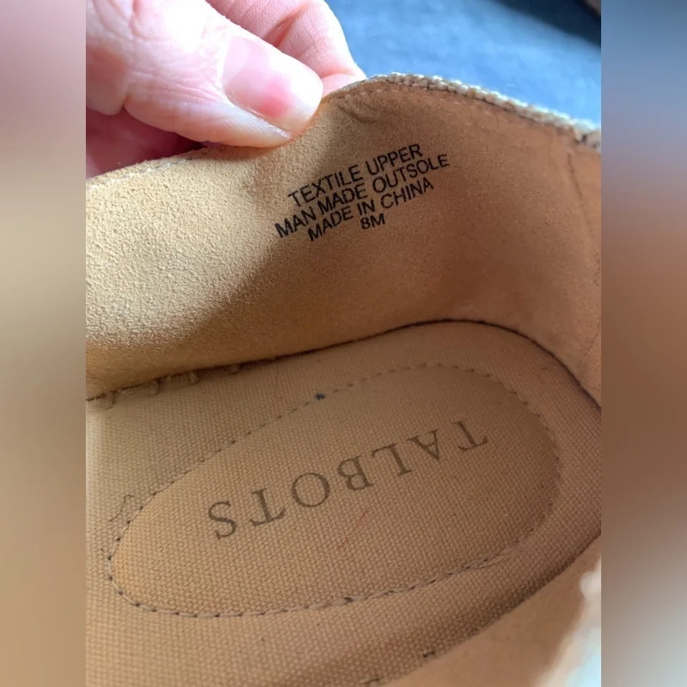 Talbots Womens Izzy Cinched Bow Tan Linen Espadrille Slip On Dressy Flats 8